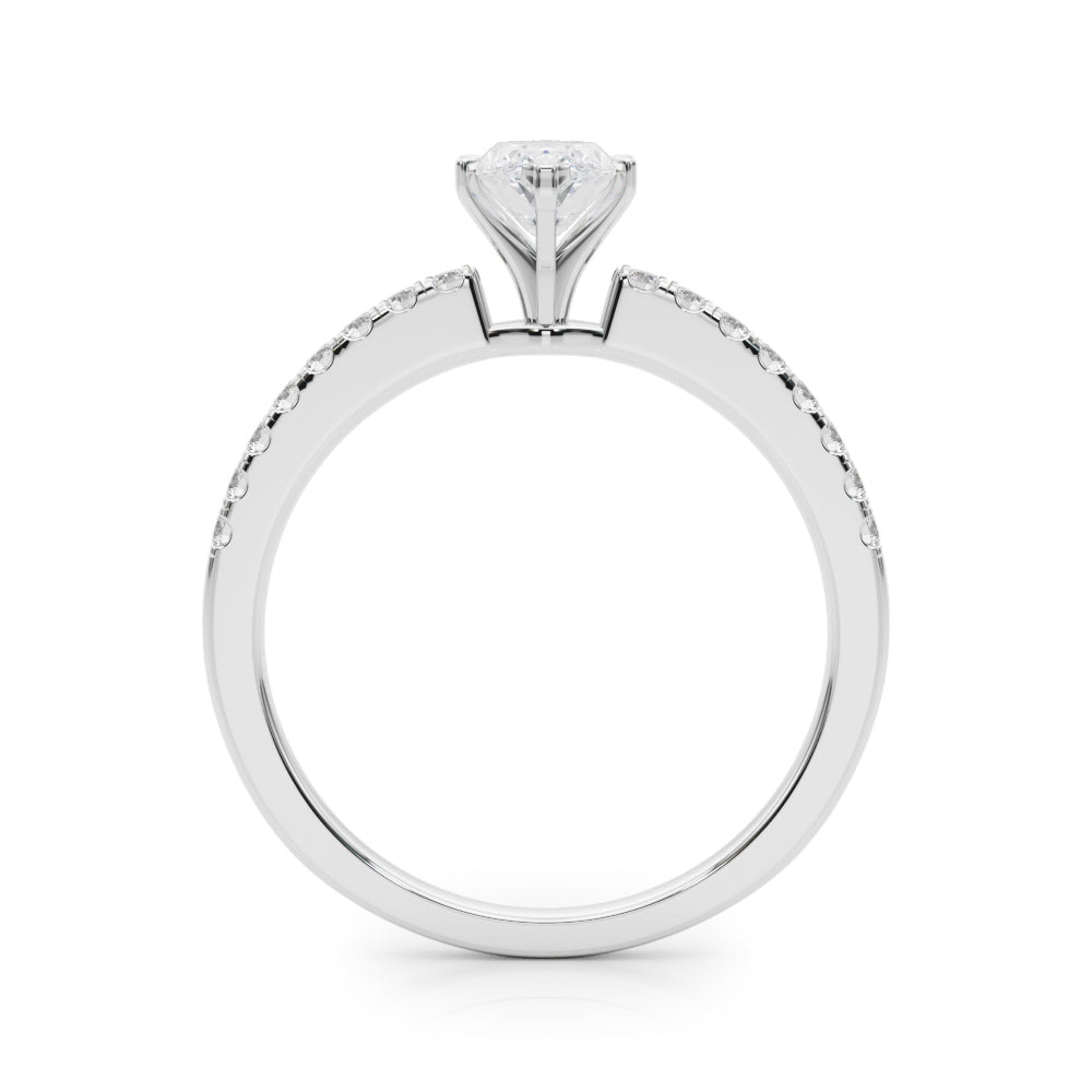 Silver Marquise Solitaire Diamond with Pavé Band and Four-Prong Setting 1