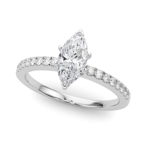 Silver Marquise Solitaire Diamond with Pavé Band and Four-Prong Setting 2