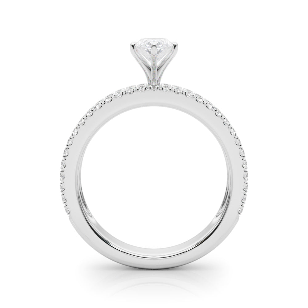 Silver Marquise Solitaire Diamond with Pave and Channel Set Band 1