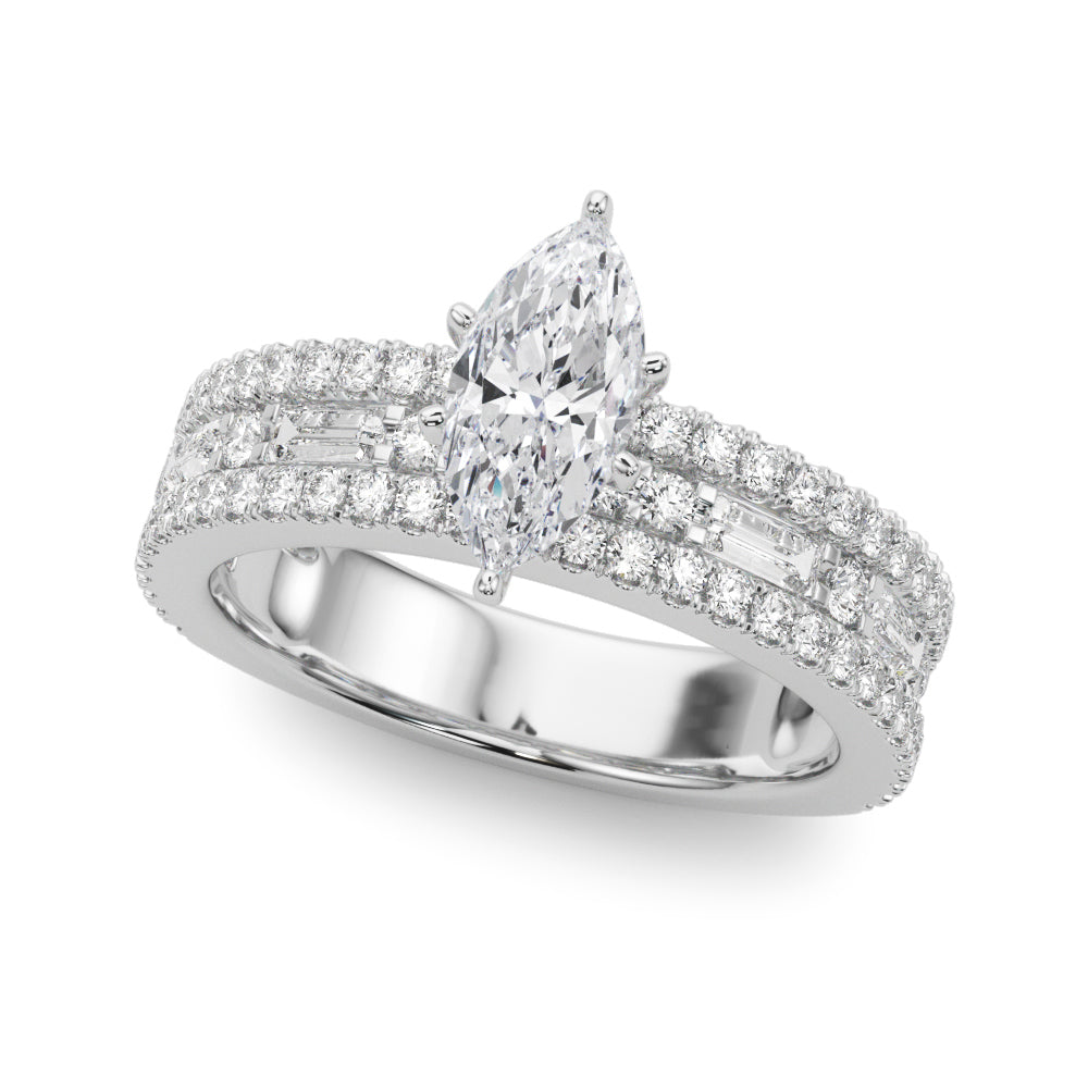Silver Marquise Solitaire Diamond with Pave and Channel Set Band 2