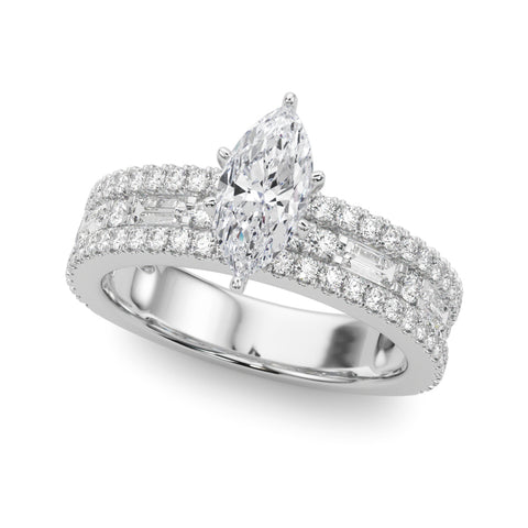 Silver Marquise Solitaire Diamond with Pave and Channel Set Band 2