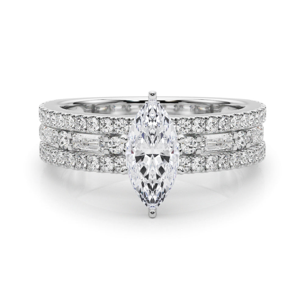 Silver Marquise Solitaire Diamond with Pave and Channel Set Band