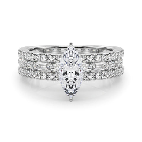 Silver Marquise Solitaire Diamond with Pave and Channel Set Band