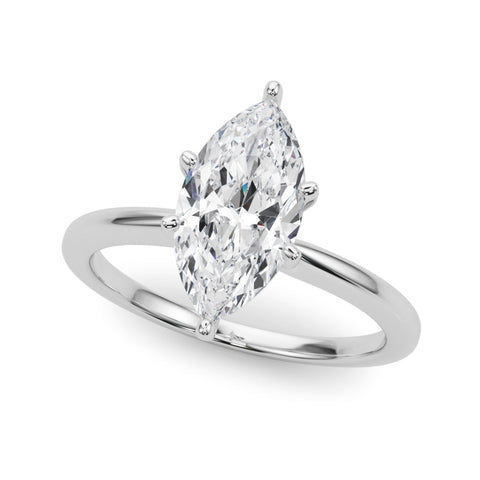 10K White Gold 4.03 Carat E VS1 Marquise Solitaire Engagement Ring with Classic Band and Four-Prong Setting