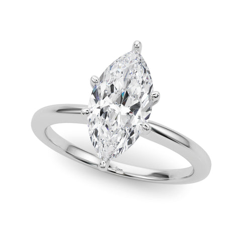 Silver Marquise Solitaire Engagement Ring with Classic Band and Four-Prong Setting 2