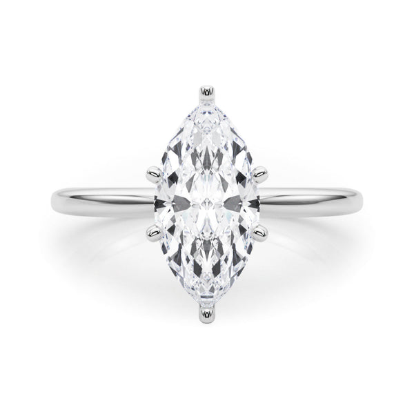 10K White Gold 1.56 Carat F VVS2 Marquise Solitaire Engagement Ring with Classic Band and Four-Prong Setting