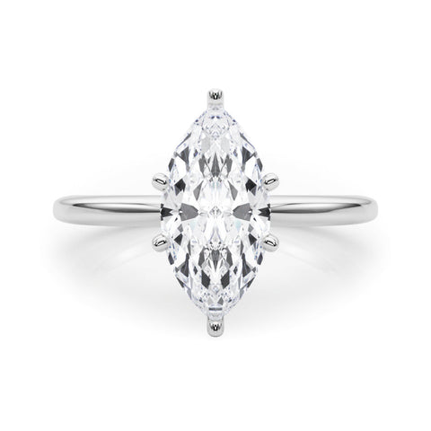 10K White Gold 4.03 Carat E VS1 Marquise Solitaire Engagement Ring with Classic Band and Four-Prong Setting
