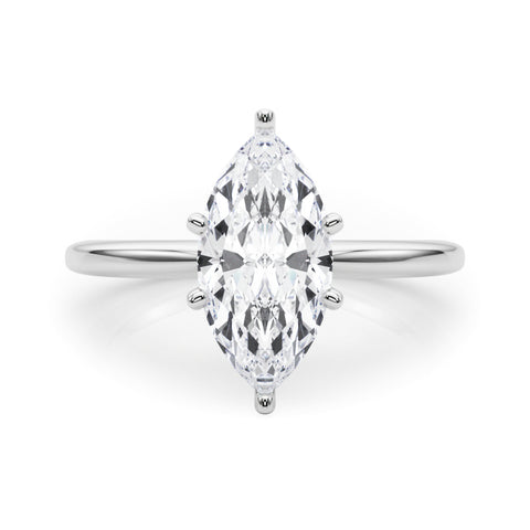 Silver Marquise Solitaire Engagement Ring with Classic Band and Four-Prong Setting