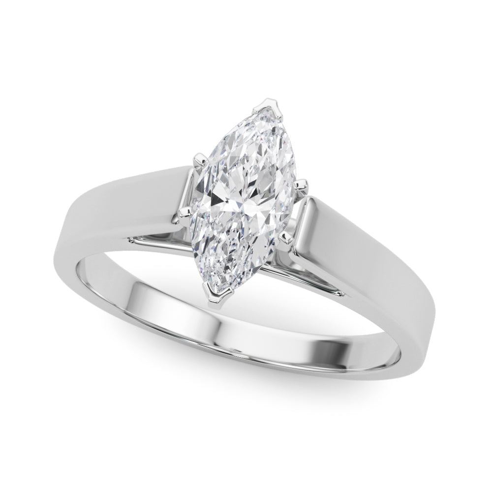 Silver Marquise Solitaire Engagement Ring with Four-Prong Setting and Tapered Band 2