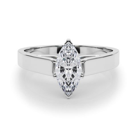 Silver Marquise Solitaire Engagement Ring with Four-Prong Setting and Tapered Band