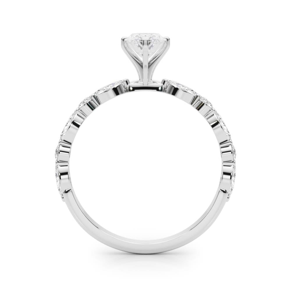 Silver Marquise Solitaire Marquise Side Stone Prong Setting Ring 1