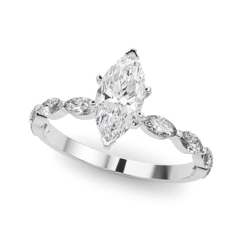 Silver Marquise Solitaire Marquise Side Stone Prong Setting Ring 2