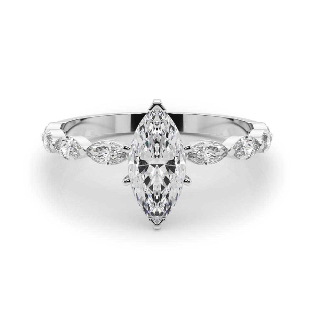 Silver Marquise Solitaire Marquise Side Stone Prong Setting Ring
