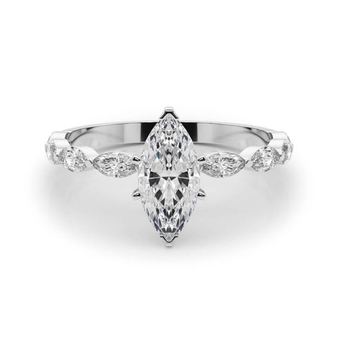 Silver Marquise Solitaire Marquise Side Stone Prong Setting Ring