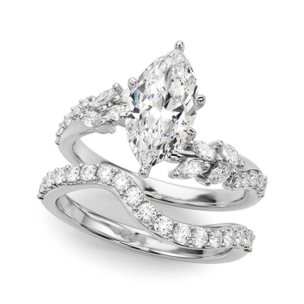 Silver Marquise Solitaire Marquise Twist Band with Six-Prong Setting