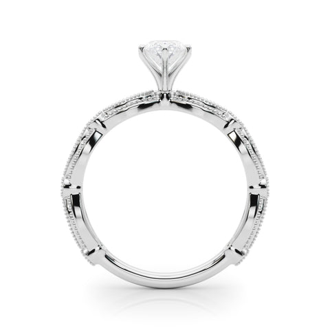 Silver Marquise Solitaire Milgrain Diamond Engagement Ring with Bezel and Marquise Band 1