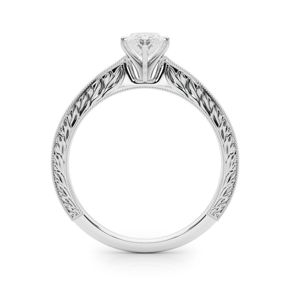 Silver Marquise Solitaire Milgrain Engraved Band with Four-Prong Setting 1