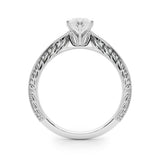 Silver Marquise Solitaire Milgrain Engraved Band with Four-Prong Setting 1