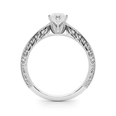 Silver 0.55 Carat E VS1 Marquise Solitaire Milgrain Engraved Band with Four-Prong Setting