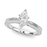 Silver 0.55 Carat E VS1 Marquise Solitaire Milgrain Engraved Band with Four-Prong Setting