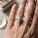 Silver 0.55 Carat E VS1 Marquise Solitaire Milgrain Engraved Band with Four-Prong Setting
