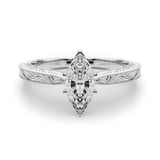 Silver 0.55 Carat E VS1 Marquise Solitaire Milgrain Engraved Band with Four-Prong Setting