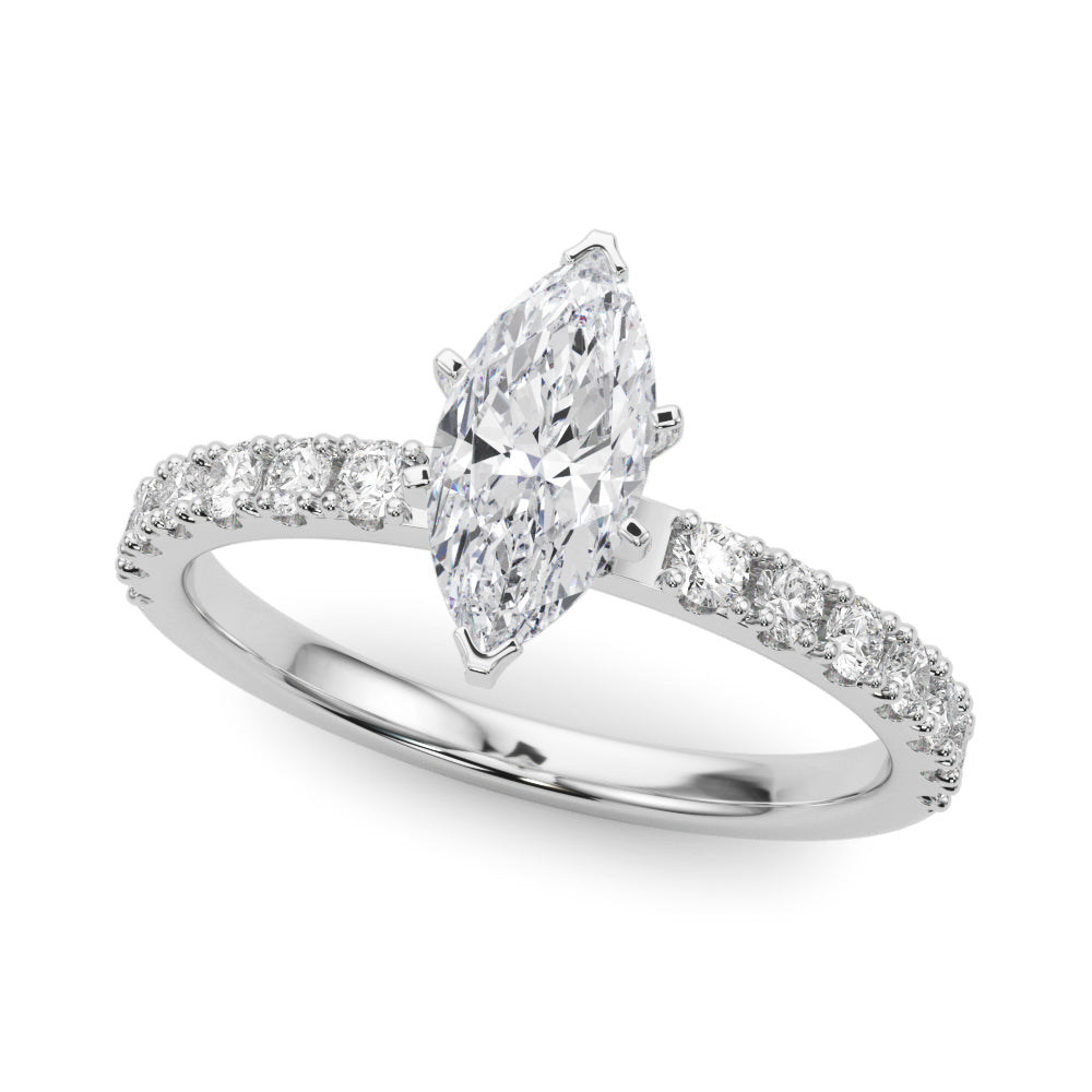 Silver Marquise Solitaire Pavé Band with Four-Prong Setting 2