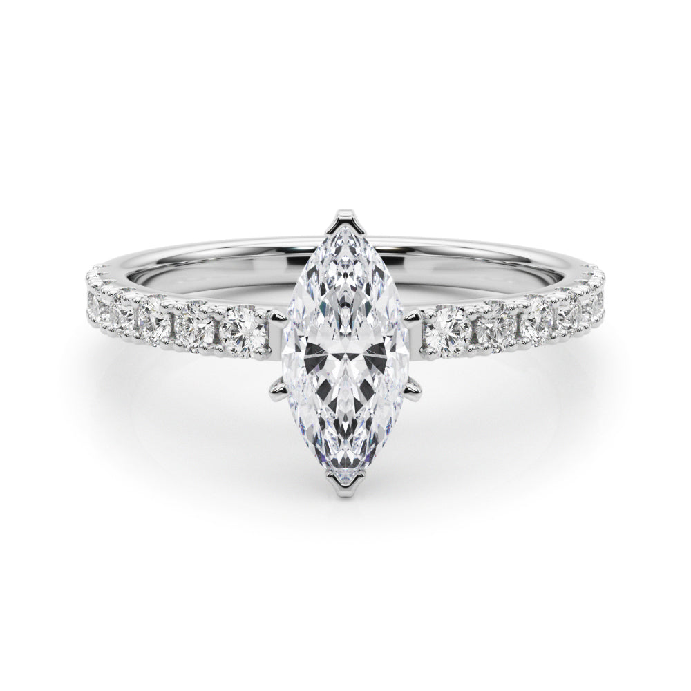 Silver Marquise Solitaire Pavé Band with Four-Prong Setting