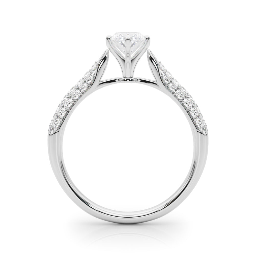 Silver Marquise Solitaire Pavé Diamond Engagement Ring with Four-Prong Setting 1