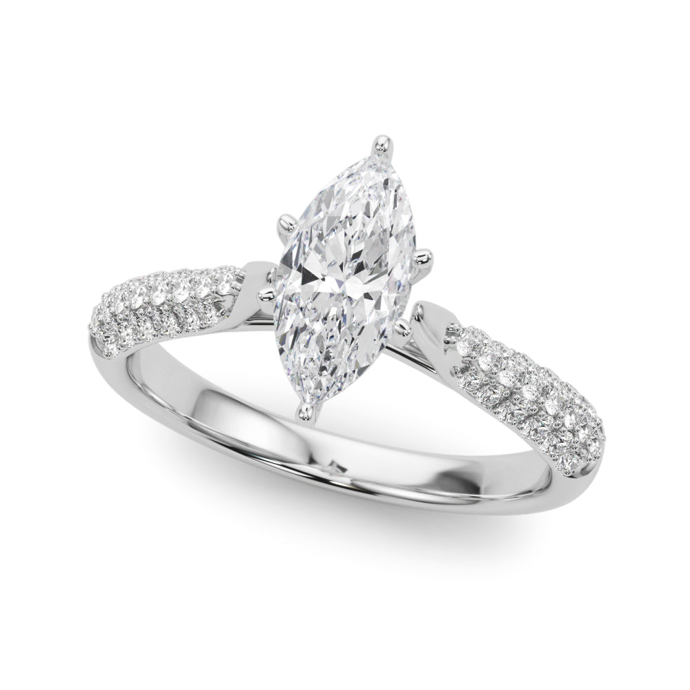 Silver Marquise Solitaire Pavé Diamond Engagement Ring with Four-Prong Setting 2