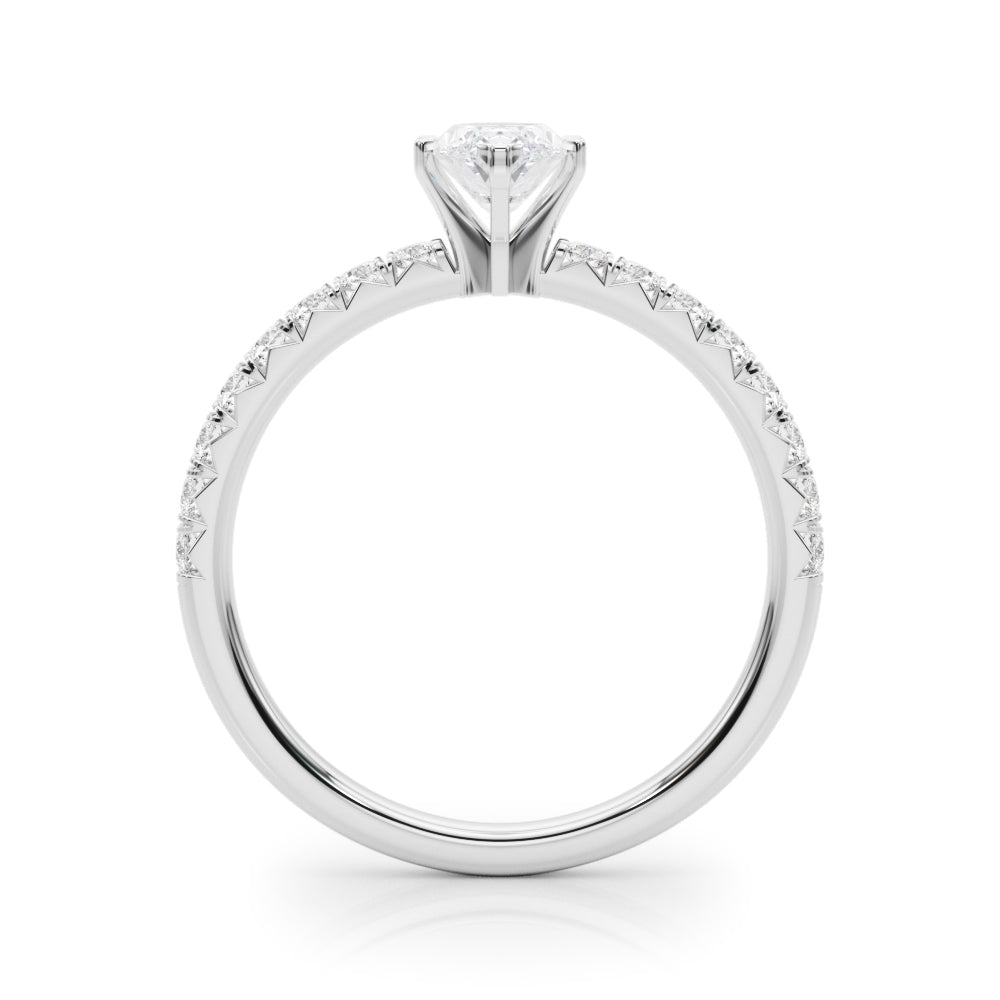 Silver Marquise Solitaire Pave Diamond Engagement Ring with Four-Prong Setting 1