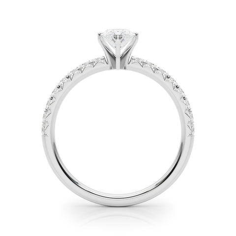 Silver Marquise Solitaire Pave Diamond Engagement Ring with Four-Prong Setting 1
