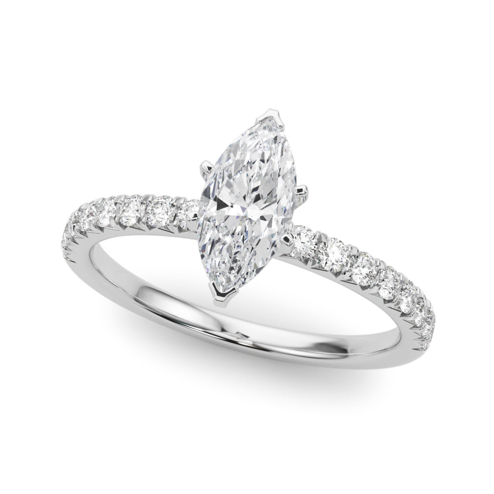 Silver Marquise Solitaire Pave Diamond Engagement Ring with Four-Prong Setting 2