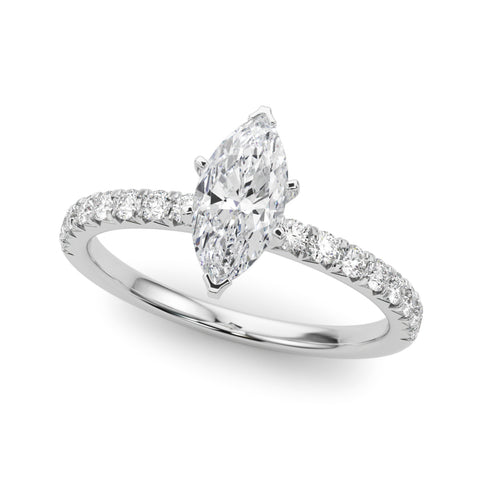 Silver Marquise Solitaire Pave Diamond Engagement Ring with Four-Prong Setting 2