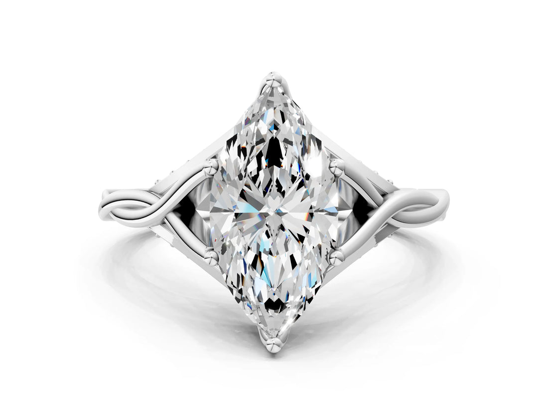 Silver Marquise Solitaire Twist Band Six-Prong Setting 1