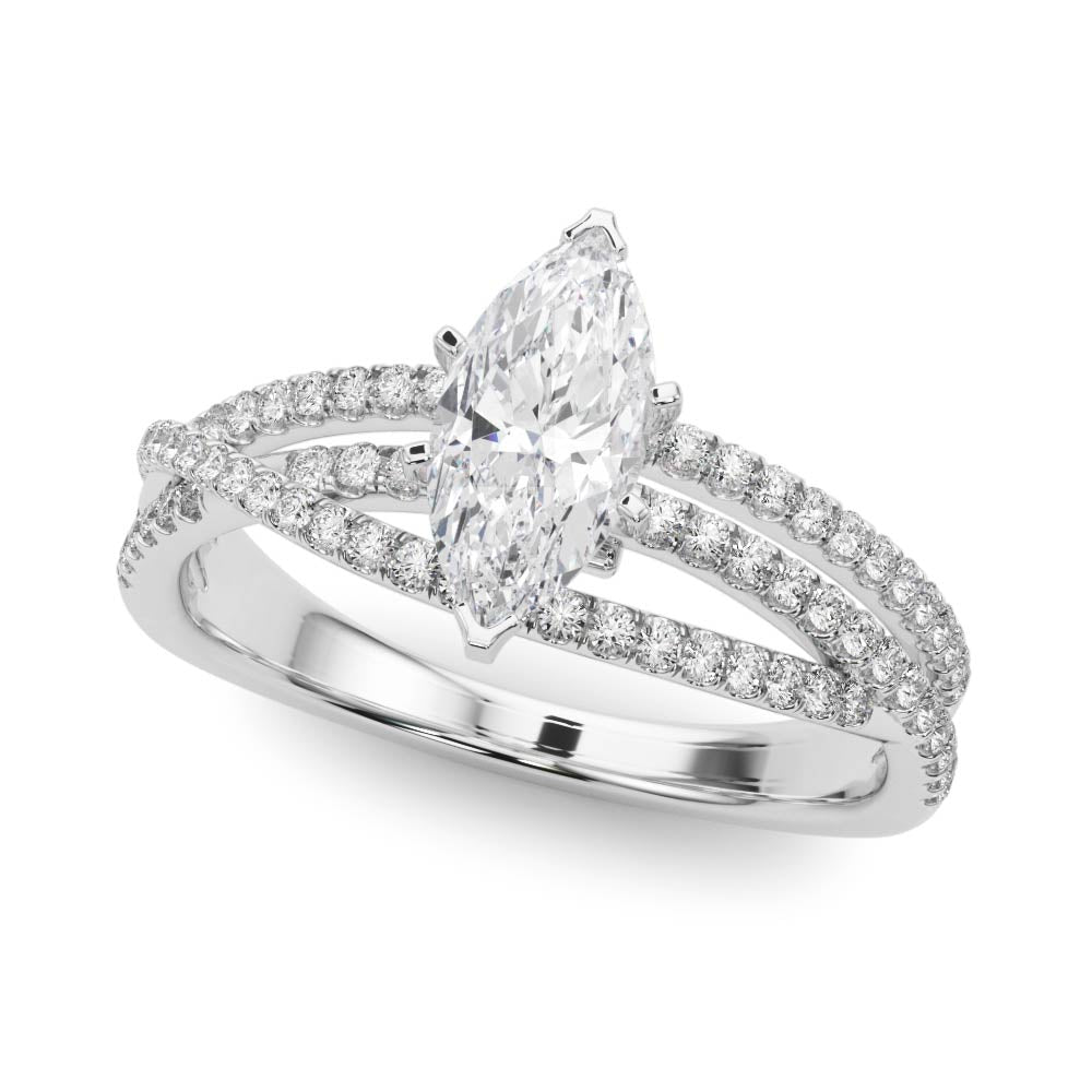 Silver Marquise Solitaire Twist Band with Pavé Setting and Four-Prong Setting 1