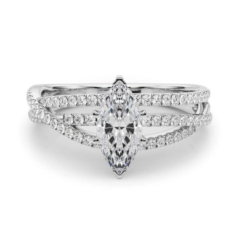 Silver Marquise Solitaire Twist Band with Pavé Setting and Four-Prong Setting
