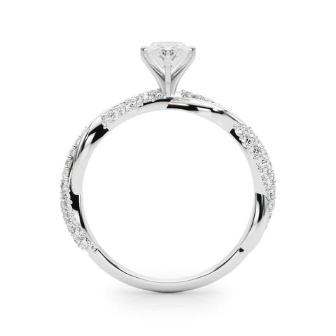 Silver Marquise Solitaire Twist Band with Pave Prong Setting 1