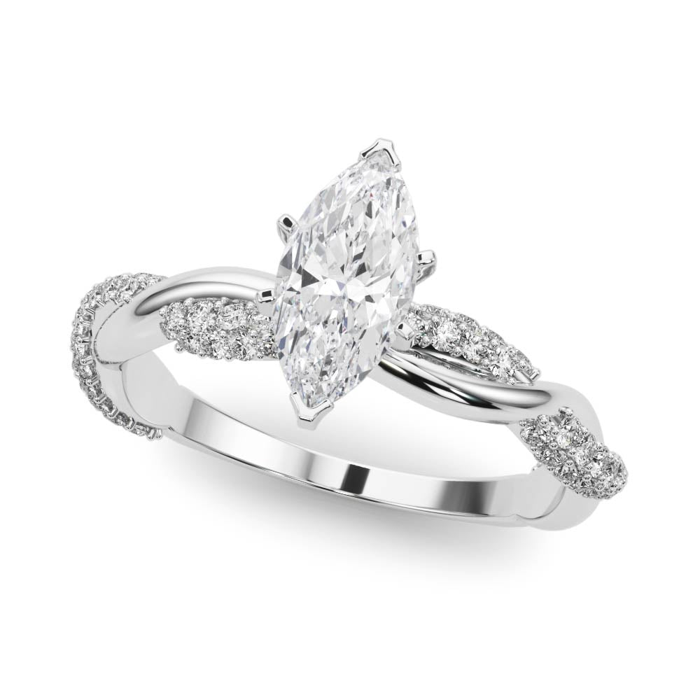 Silver Marquise Solitaire Twist Band with Pave Prong Setting 2