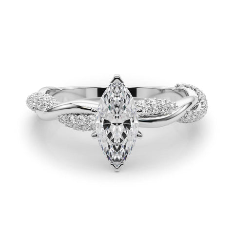 Silver Marquise Solitaire Twist Band with Pave Prong Setting