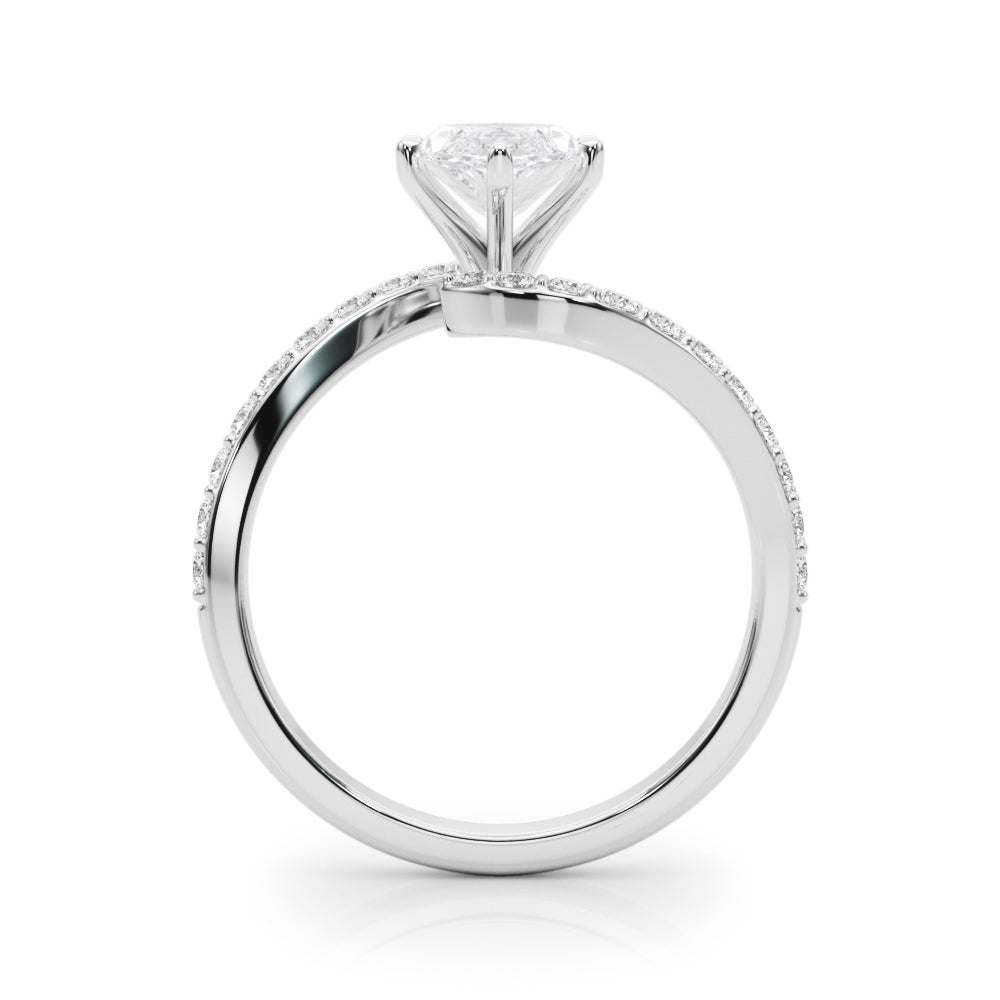 Silver Marquise Solitaire Twist Band with Pave Set Diamonds and Four-Prong Setting 1