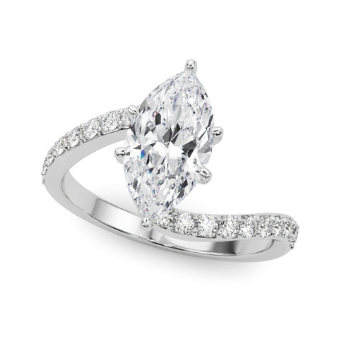 Silver Marquise Solitaire Twist Band with Pave Set Diamonds and Four-Prong Setting 2