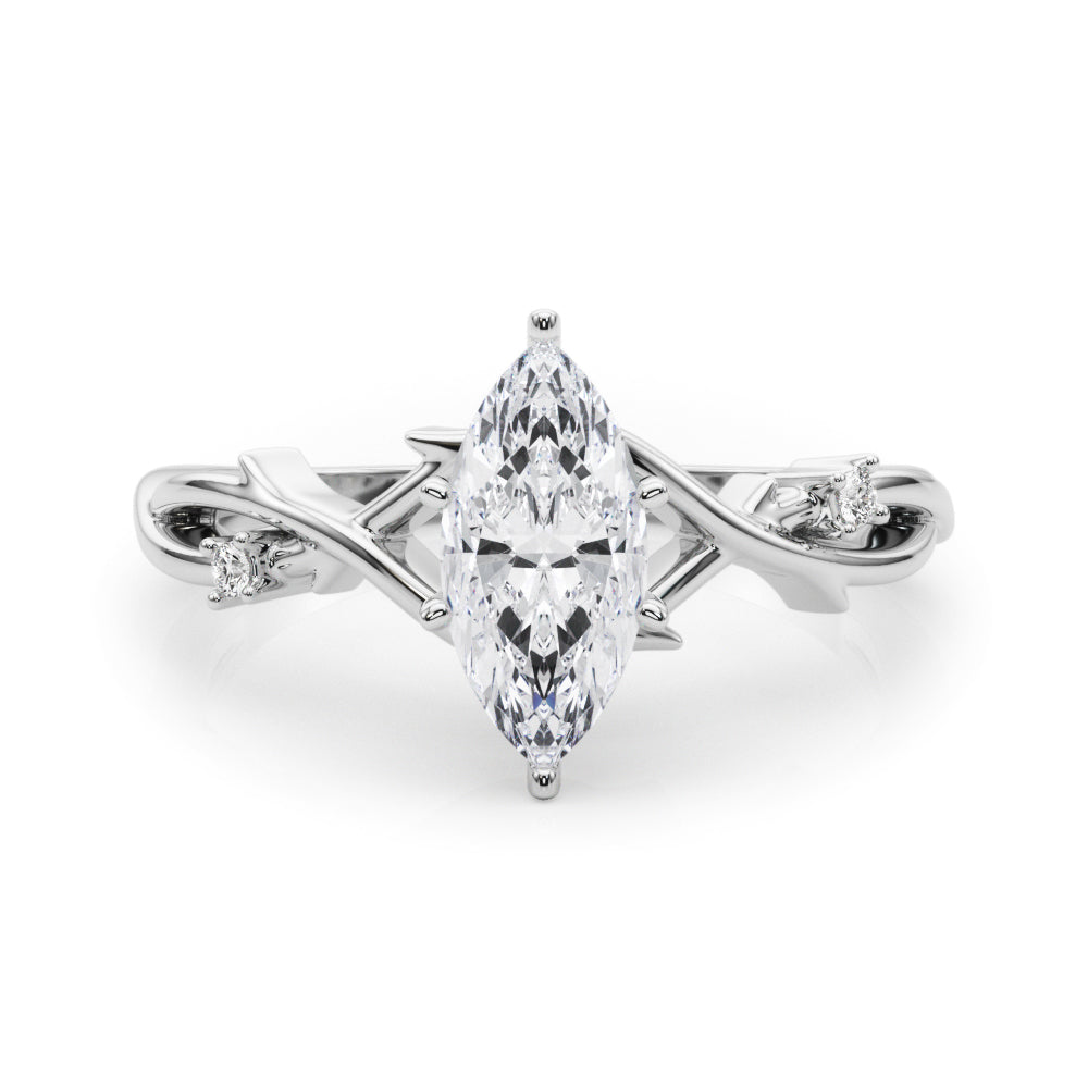 Silver Marquise Solitaire Twisted Band Prong Setting Ring