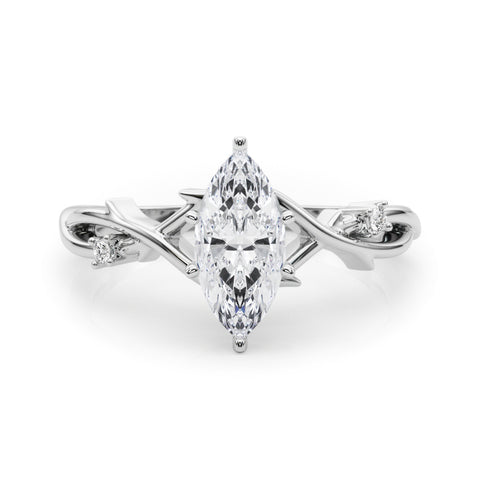 Silver Marquise Solitaire Twisted Band Prong Setting Ring
