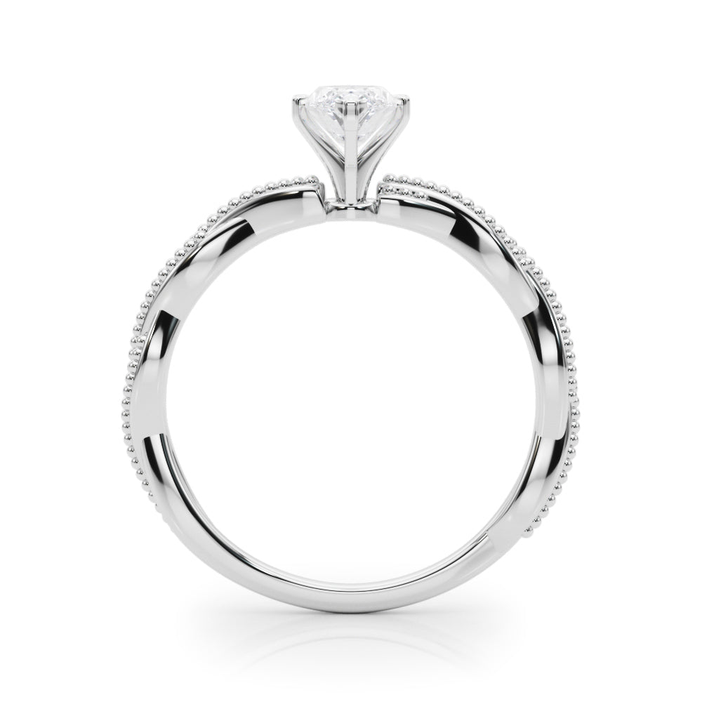 Silver Marquise Solitaire Twisted Band with Bead Prong Setting 1