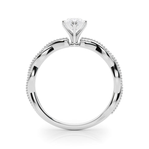 Silver Marquise Solitaire Twisted Band with Bead Prong Setting 1