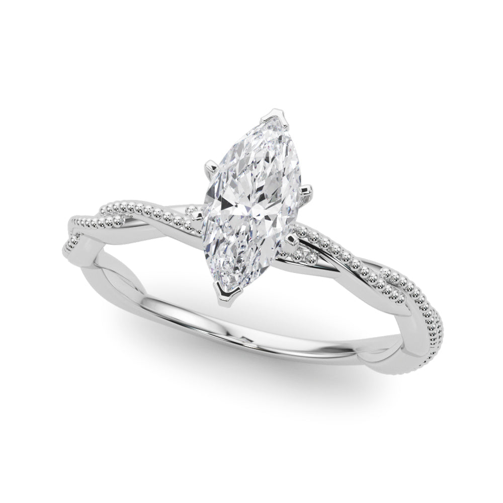 Silver Marquise Solitaire Twisted Band with Bead Prong Setting 2