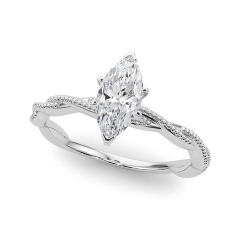 Silver Marquise Solitaire Twisted Band with Bead Prong Setting 2