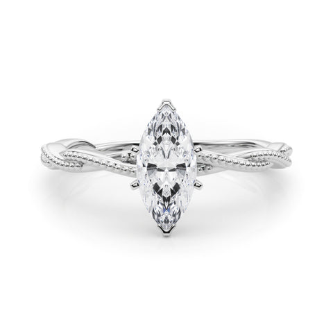 Silver Marquise Solitaire Twisted Band with Bead Prong Setting
