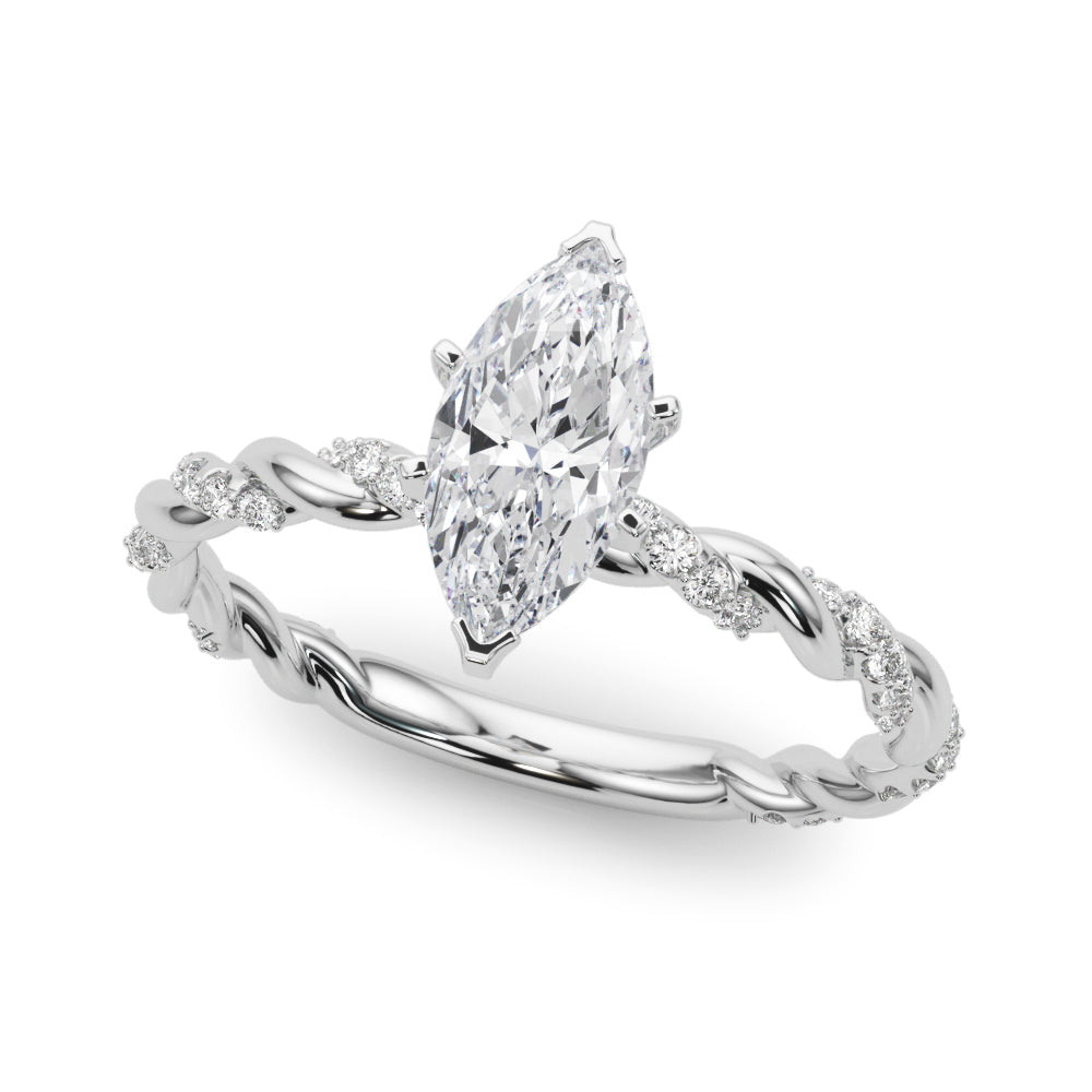 Silver Marquise Solitaire Twisted Band with Pavé Accents and Four-Prong Setting 2